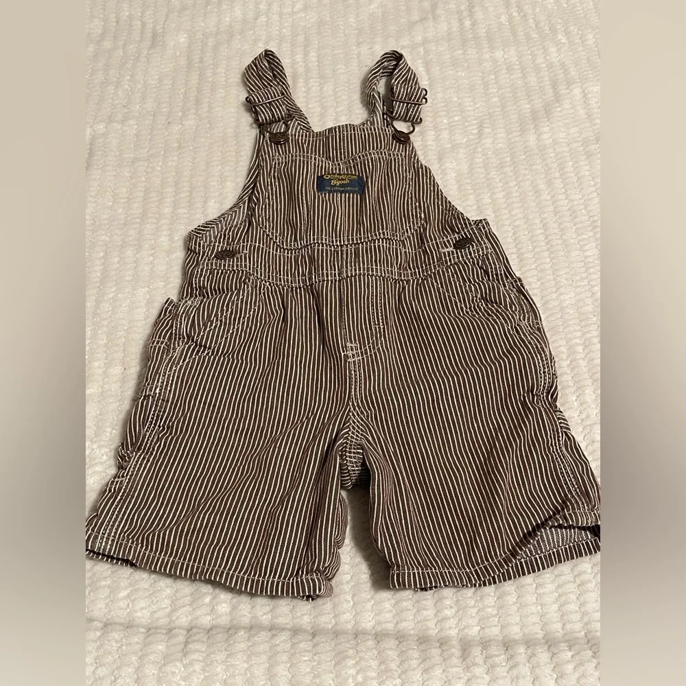 2009 Pinstripe Oshkosh B'Gosh Children's Overall Bib Shorts brown VNTG